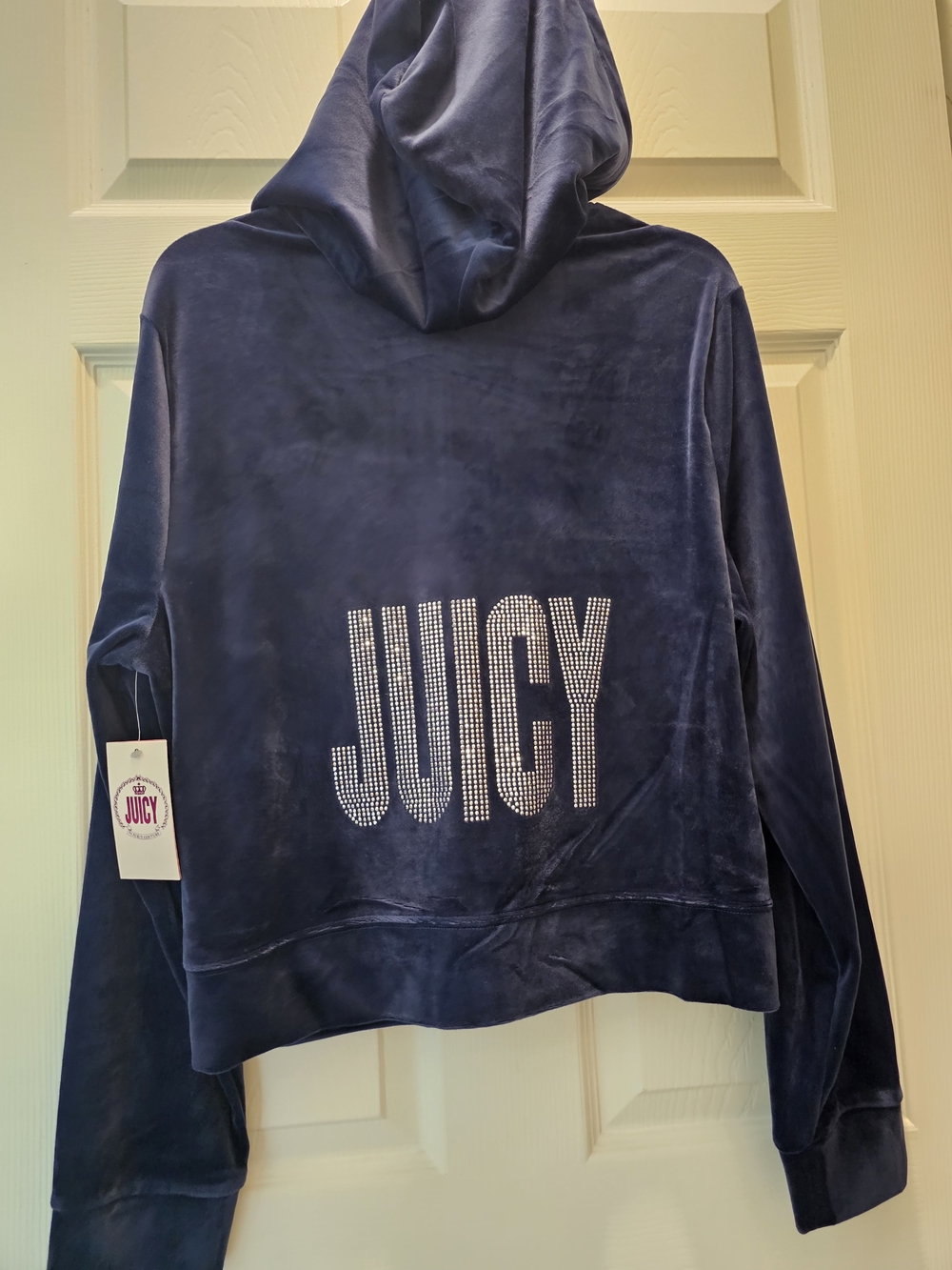 Juicy Couture Navy Velvet Hoodie with Rhinestone Logo
